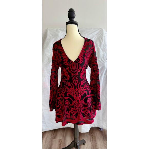 Sky Red Black Velvet Lace-Up Back Mini Dress XS Whimsigoth Goth Holiday Party - Picture 2 of 12